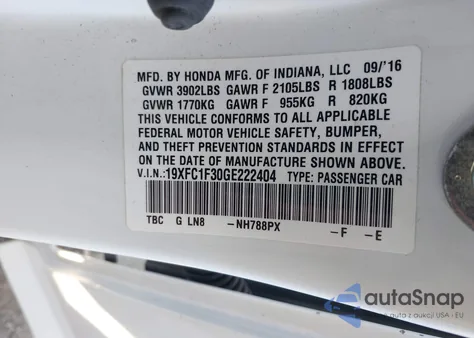 2016 Honda Civic Ex-T z USA, uszkodzony, nr VIN 19XFC1F30GE222404